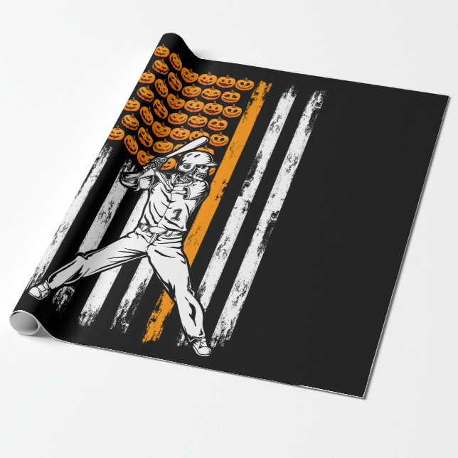 Baseball Player Fläkt Gift Skeleton Halloween Presentpapper (Utrullad)