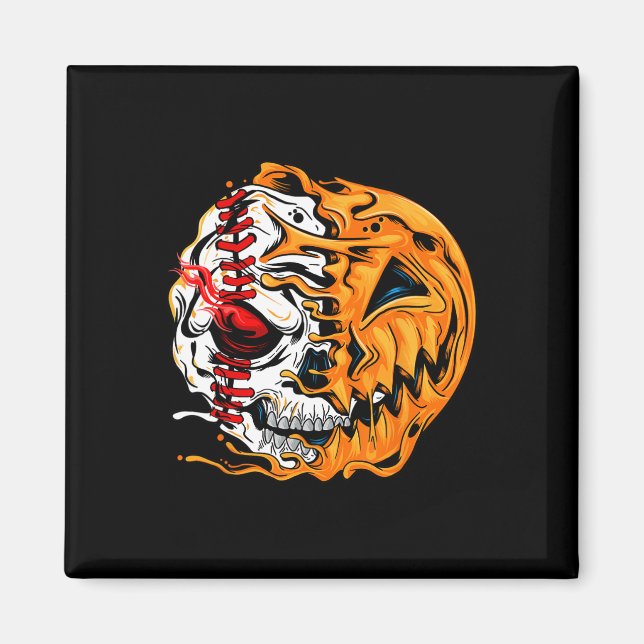 Baseball Player Halloween Pumpkin Skeleton Magnet (Framsidan)