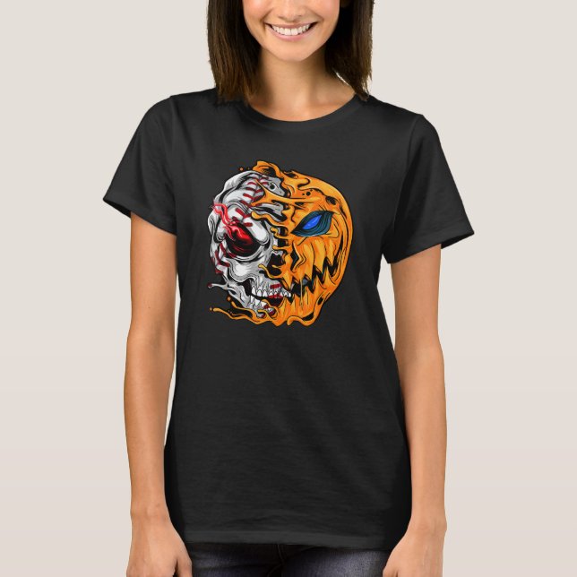 Baseball Player Halloween Pumpkin Skeleton Skull K T Shirt (Framsida)