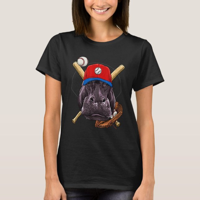 Baseball Player Hippopotamus Pitcher Catcher Baseb T Shirt (Framsida)