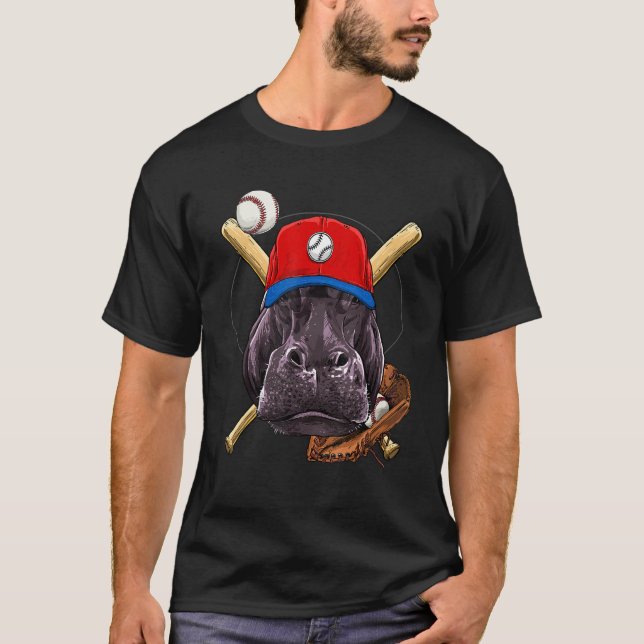 Baseball Player Hippopotamus Pitcher Catcher Baseb T Shirt (Framsida)