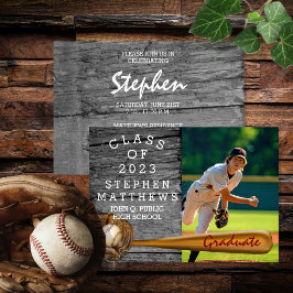 Baseball Player idrottar Rustic Photo Studenten Inbjudningar