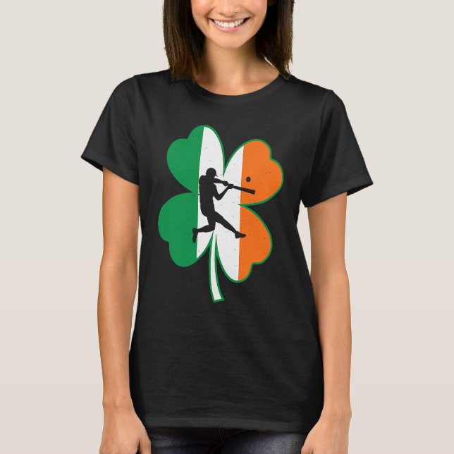 Baseball Player Lucky Shamrock Ireland Flag St Pat T Shirt (Framsida)
