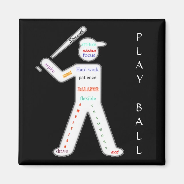 Baseball Player med Motivational Ord Magnet (Framsidan)