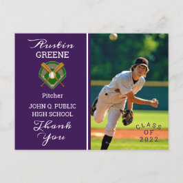 Baseball Player Photo Lila Studenten Tack Vykort