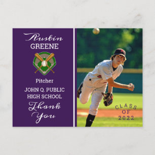 Baseball Player Photo Lila Studenten Tack Vykort