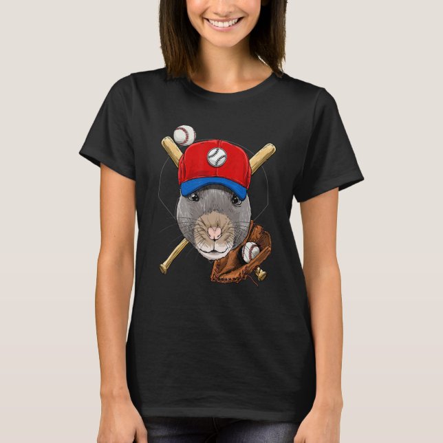 Baseball Player Rat Mouse Pitcher Catcher Baseball T Shirt (Framsida)
