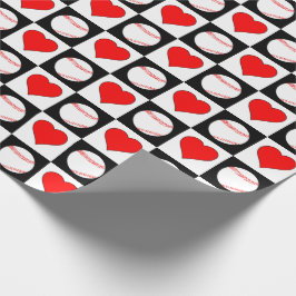 Baseball Player Red Heart Checker Mönster Presentpapper