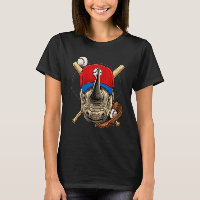 Baseball Player Rhinoceros Pitcher Catcher Basebal T Shirt (Framsida)