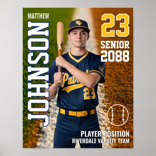 Baseball Player Senior Class Custom Photo Sports Poster (Framsidan)