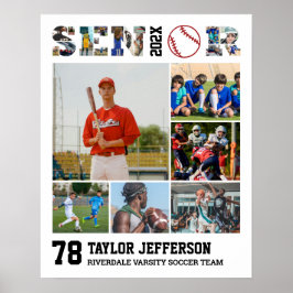 Baseball Player Senior Night Sports Photo Collage Poster