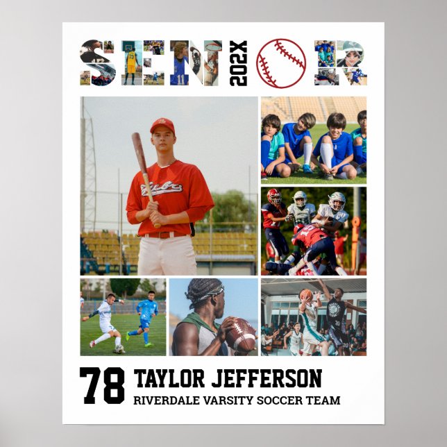 Baseball Player Senior Night Sports Photo Collage Poster (Framsidan)