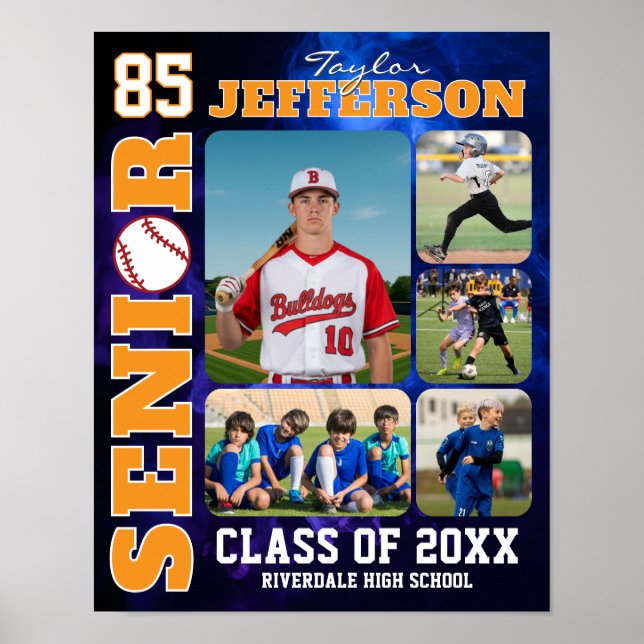 Baseball Player Senior Night Sports Photo Collage Poster (Framsidan)