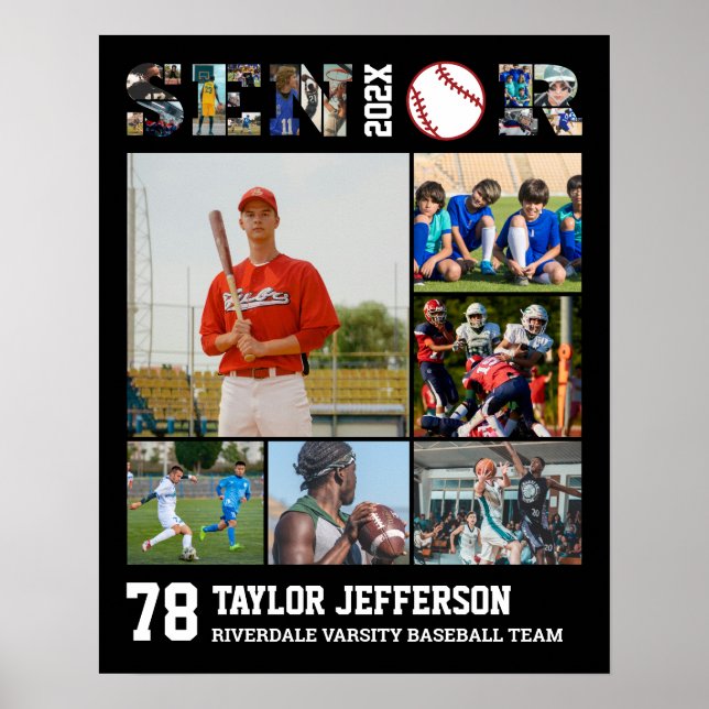 Baseball Player Senior Night Sports Photo Collage Poster (Framsidan)