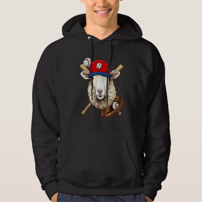 Baseball Player Sheep Lamb Pitcher Catcher Basebal Hoodie (Framsida)