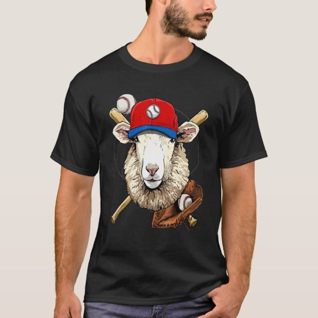 Baseball Player Sheep Lamb Pitcher Catcher Basebal T Shirt (Framsida)