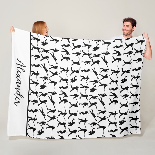 Baseball Player Silhouette Black & White Namn Fleecefilt (På plats)