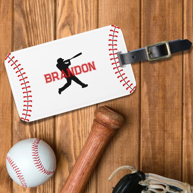 Baseball Player Silhouette med Namn-sportblocket Bagagebricka (Skapare uppladdad)