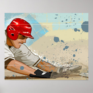 Baseball Player Sliding Poster