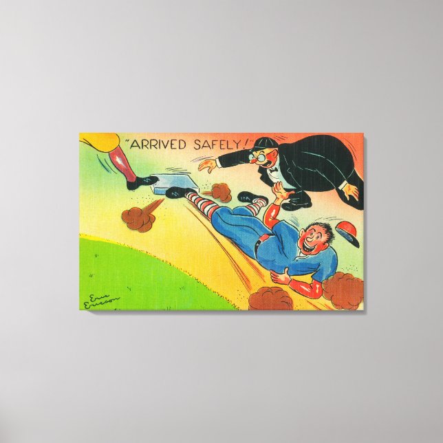 Baseball Player Sliding to Base, ankomst Canvastryck (Framsida)