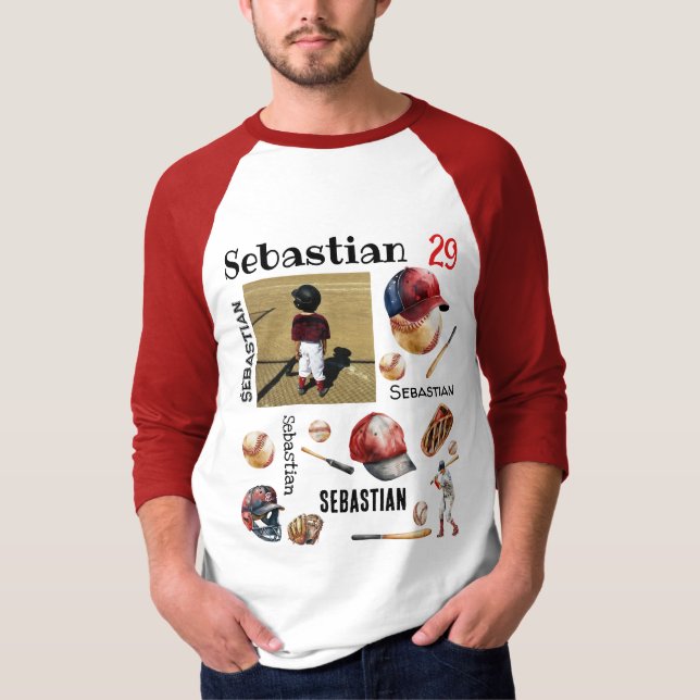 Baseball Player Softball PERSONLIG Photo Namn T Shirt (Framsida)