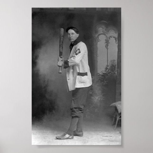 Baseball Player som håller i Fladdermus Poster (Framsidan)