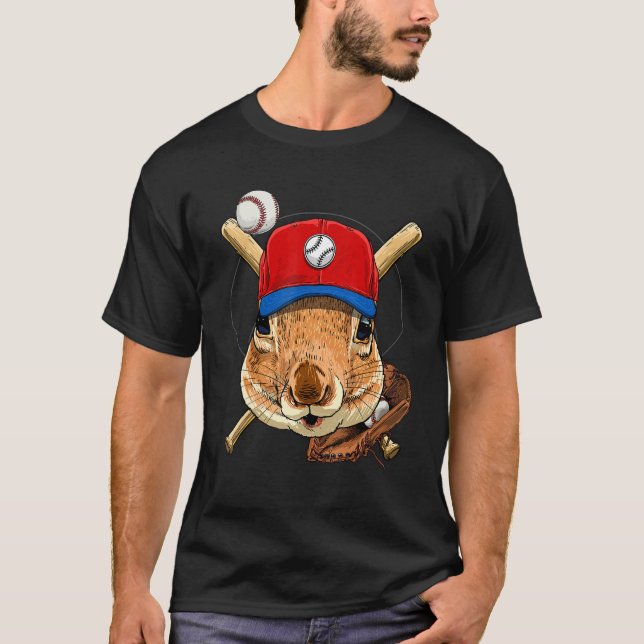 Baseball Player Squirrel Pitcher Catcher Baseball  T Shirt (Framsida)
