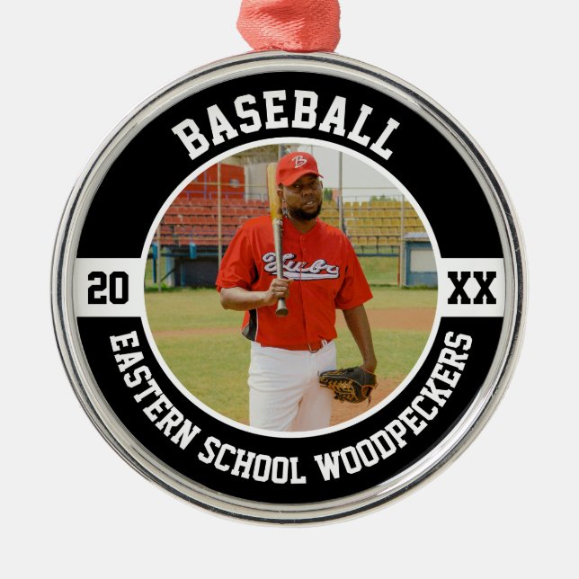 Baseball Player Team High School Senior Night Team Julgransprydnad Metall (Framsidan)