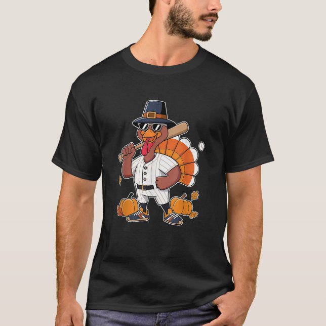 Baseball Player Turkiet Lag Thanksgiving Dag Boys T Shirt (Framsida)