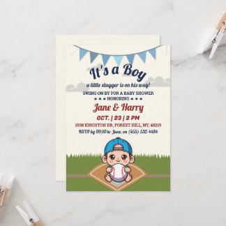 Baseball Pojke Shower-inbjudan Lilla Slugger Inbjudningar