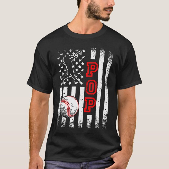 Baseball Pop American Flagga Baseball T Shirt (Framsida)