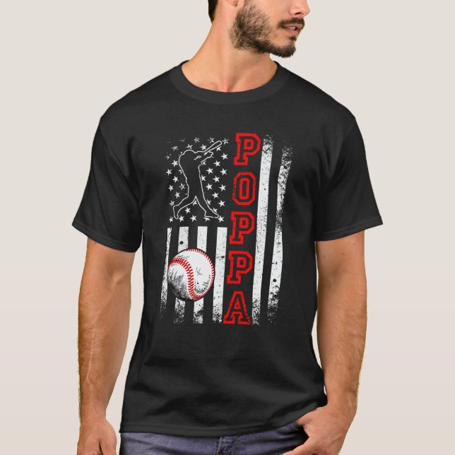 Baseball Poppa American Flag  Vintage Baseball T Shirt (Framsida)