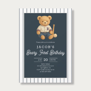 Baseball Preppy Bear 1:a födelsedag Inbjudningar