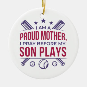 Baseball Proud Mor spelar innan min son spelar. Julgransprydnad Keramik