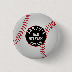 Baseball Pub Mitzvah Favoriter Button Red Black Knapp