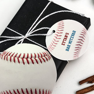 Baseball Pub Mitzvah Red Blue Favor Taggs Gåvor Etiketter