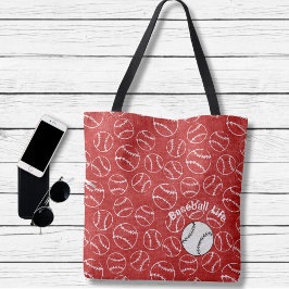 Baseball Red Over All Print Bag Tygkasse