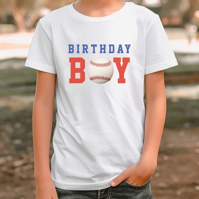 Baseball Red White & Blue Boy Födelsedagsfest T Shirt (Baseball Red White & Blue Boy Birthday Party T-Shirt)