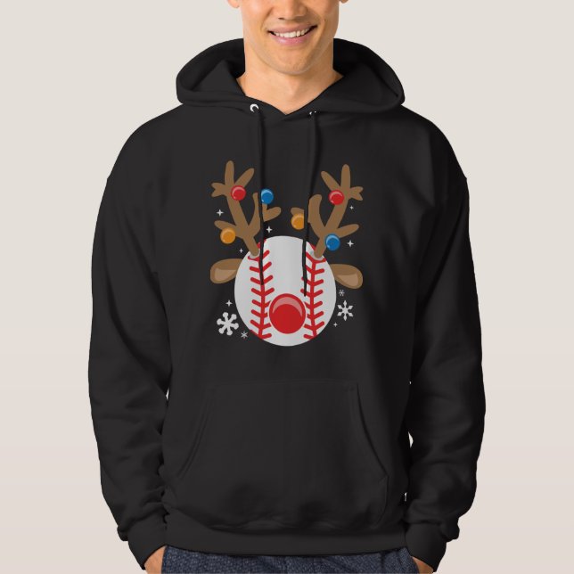 Baseball Reindeer Funny Cute Boy Jul Hoodie (Framsida)