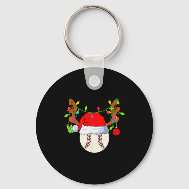 Baseball Reindeer Santa Hat Christmas  Nyckelring (Framsida)