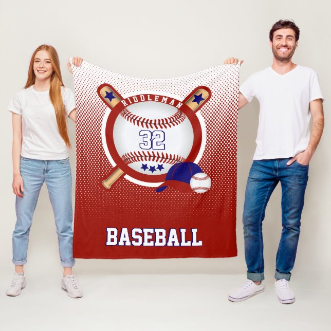Baseball - röd och Mörk blått - DIY Text Fleecefilt (På plats)