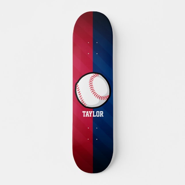 Baseball; röd, vit och blå skateboard bräda 19,5 cm (Framsida)