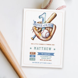 Baseball Rookie Boll Fladdermus Blue Roligt Boy 1s Inbjudningar
