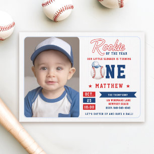 Baseball Rookie Cap Rand Photo Boy 1:a födelsedag Inbjudningar