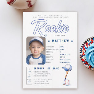 Baseball Rookie Stats Card Photo Boy 1:a födelseda Inbjudningar