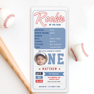Baseball Rookie Stats Pic Biljett Boy 1st Birthday Inbjudningar