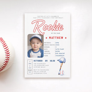 Baseball Rookie Stats Roligt Photo Boy 1:a födelse Inbjudningar
