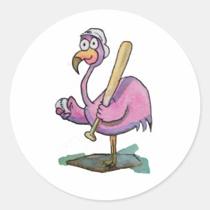 Baseball Rosa Flamingo Whimsical Watercolor Runt Klistermärke