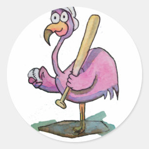 Baseball Rosa Flamingo Whimsical Watercolor Runt Klistermärke