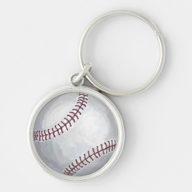 Baseball Rund Silverfärgad Nyckelring (Framsidan)